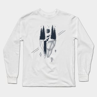 Creative Illustration In Geometric Style. Nature, Deer, Forest And River Long Sleeve T-Shirt